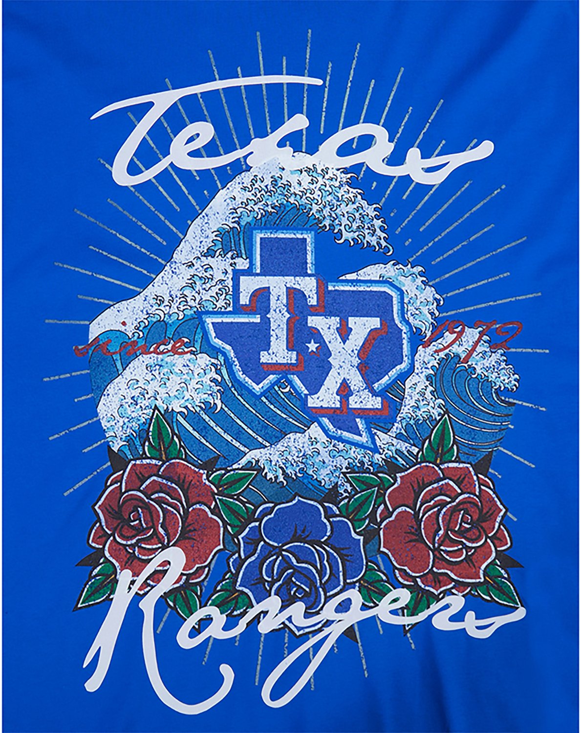 Pro Standard Men's Texas Rangers Wave and Roses CJ Drop Shoulder Short Sleeve T-shirt
