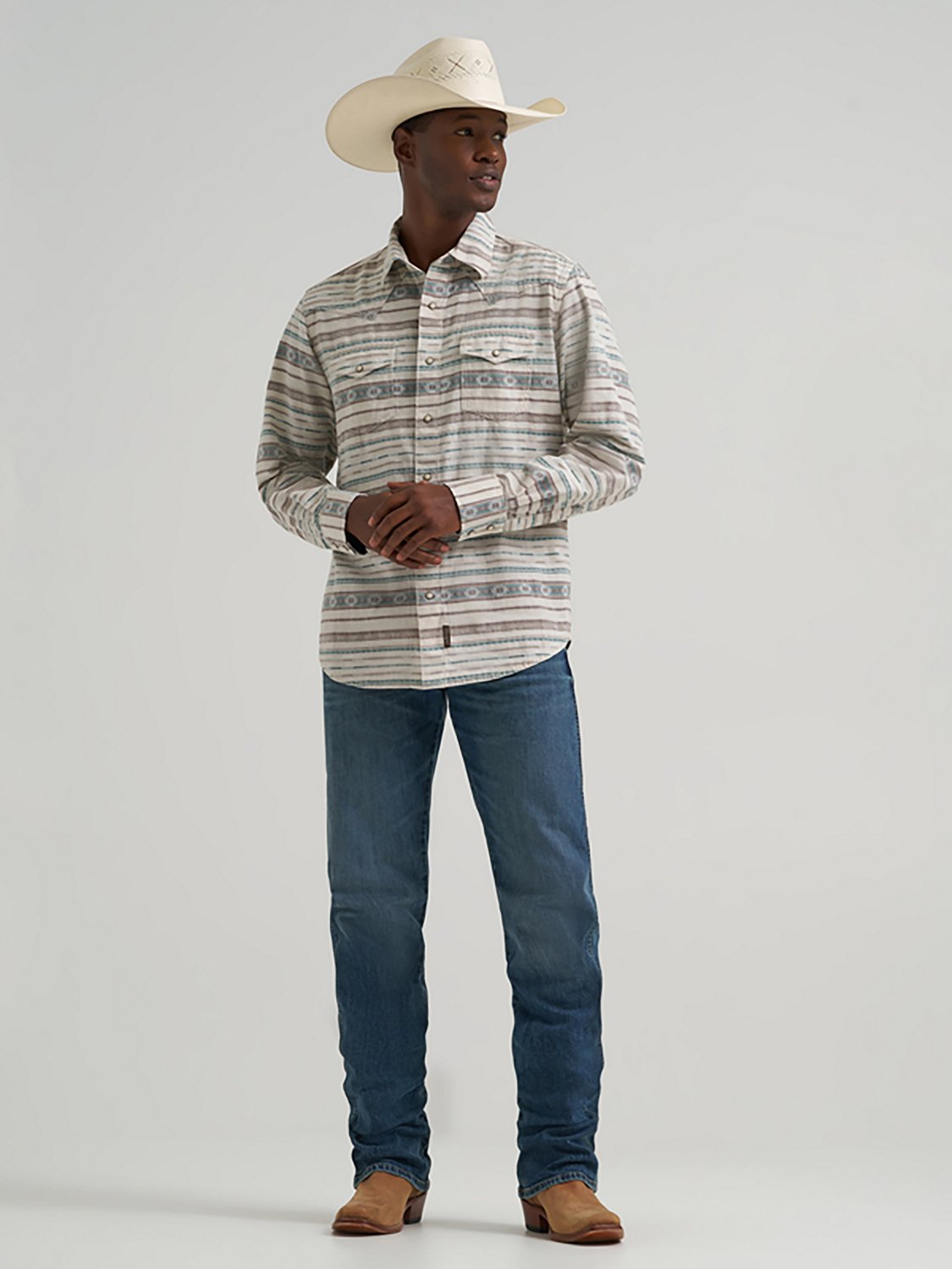 Wrangler Men's Retro Premium Snap Printed Long Sleeve Button Up Shirt - view number 6