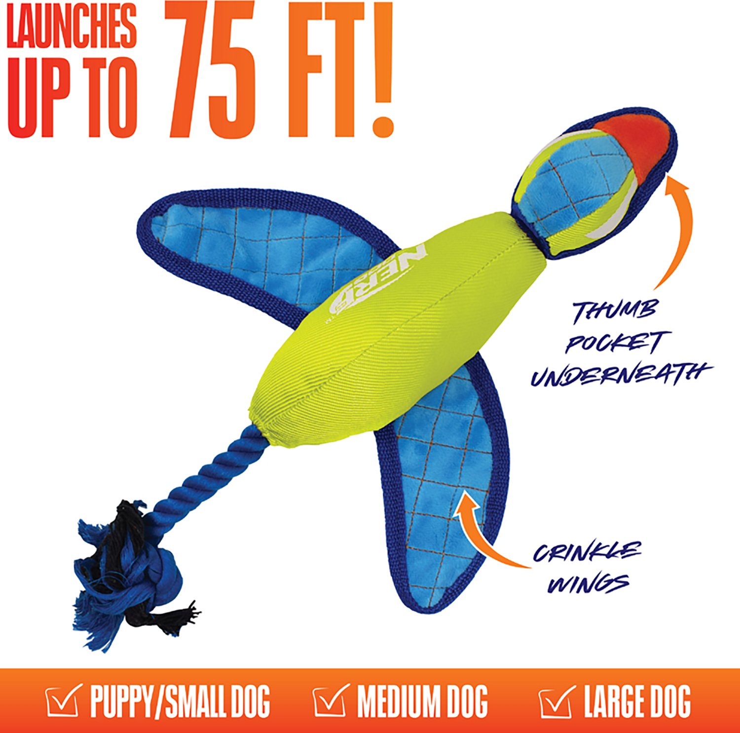 Nerf Dog Nylon Crinkle Wing Launching Duck Toy - view number 2