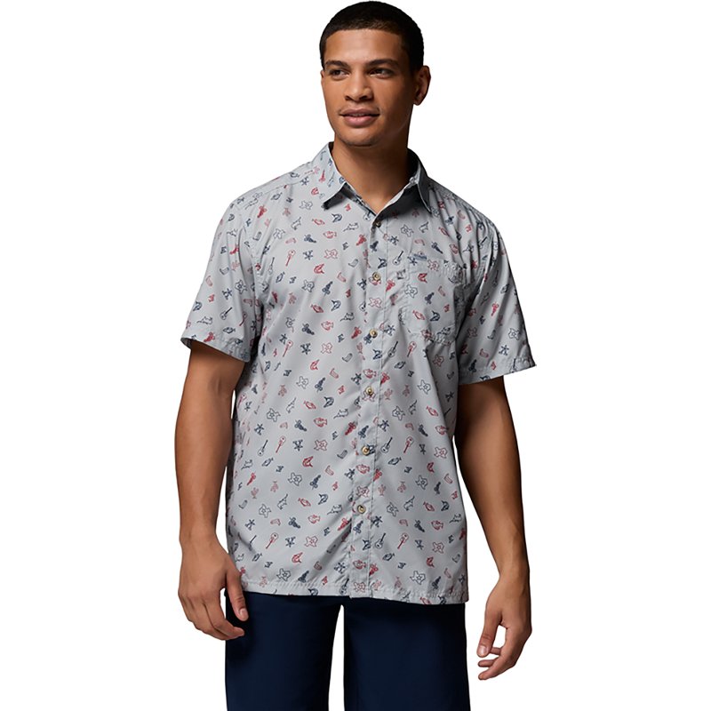 Columbia Men's Super Slack Tide Camp Shirt, Medium, Cool Grey Take Me To Texas
