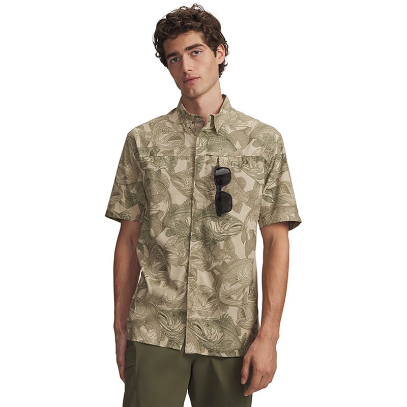 Under Armour Shorebreak Hybrid Printed Woven Short-Sleeve Button-Down Shirt - Desert Sand