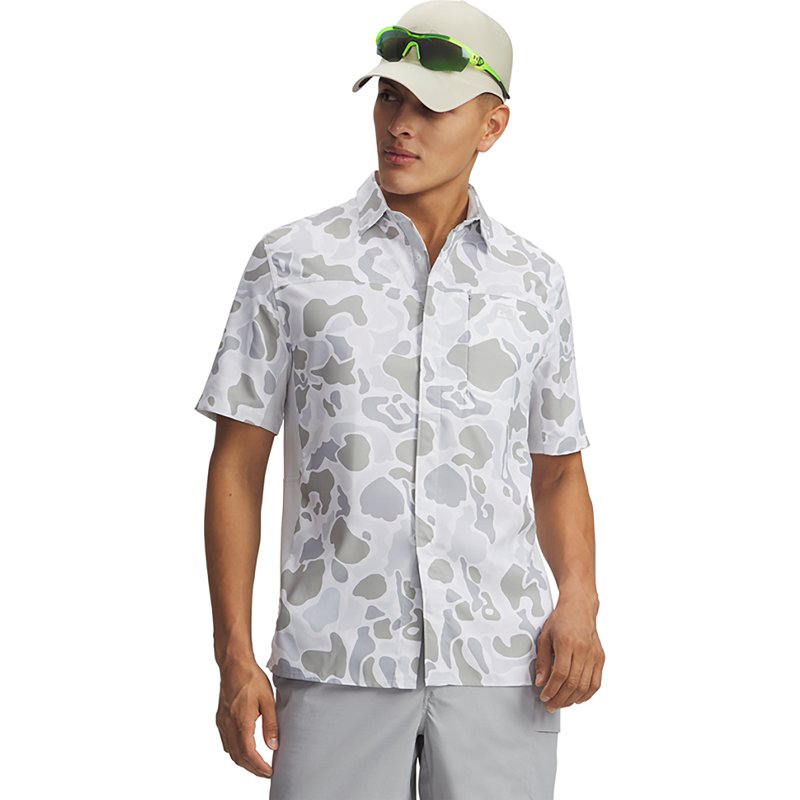 Under Armour Shorebreak Hybrid Printed Woven Short-Sleeve Button-Down Shirt - White