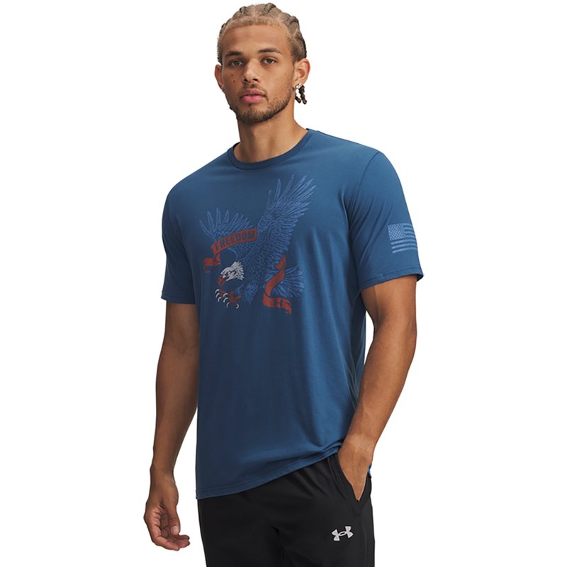 UNDER ARMOUR Mens Freedom Eagle T-Shirt, Color: Wham Blue/Wham Blue, Size: L (6009152-498-LG)