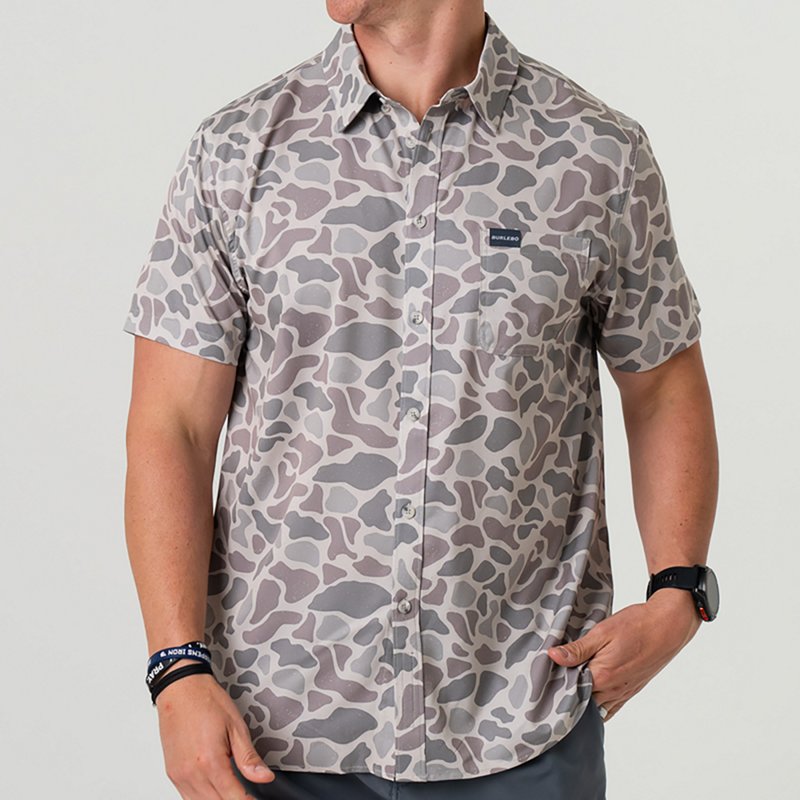 BURLEBO Performance Button-Up Short-Sleeve Shirt - Classic Deer Camo