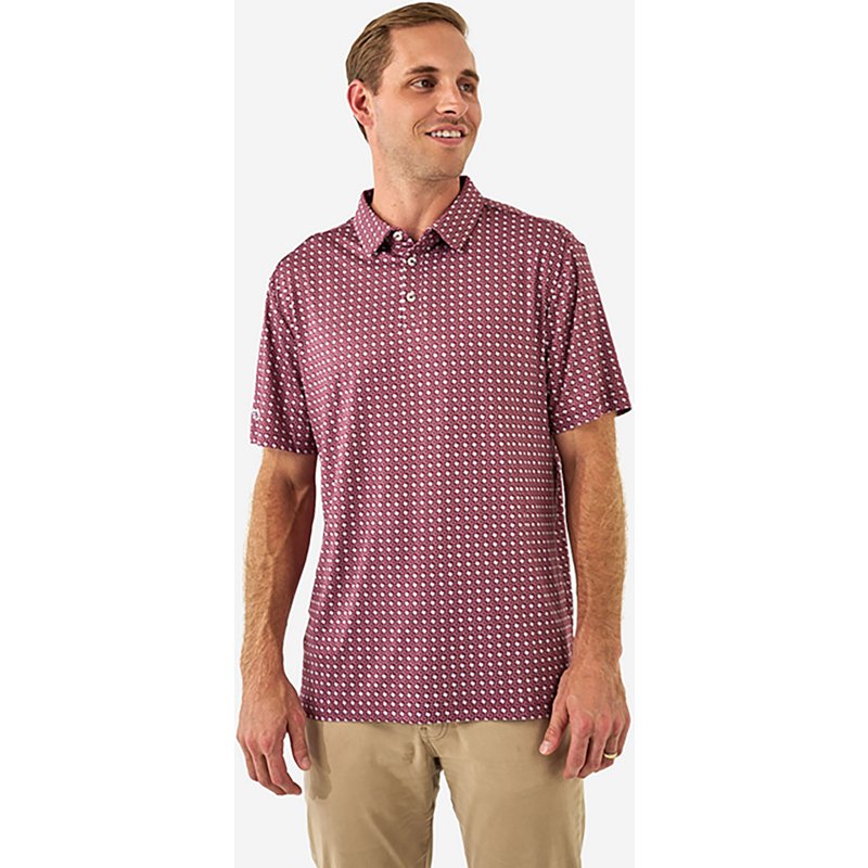 BURLEBO Performance State Short-Sleeve Polo - Texas - Maroon/Grey
