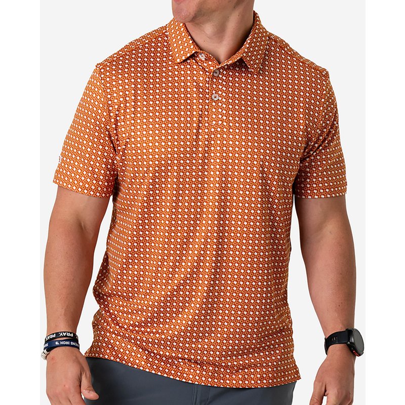 BURLEBO Performance State Short-Sleeve Polo - Texas - Orange/White