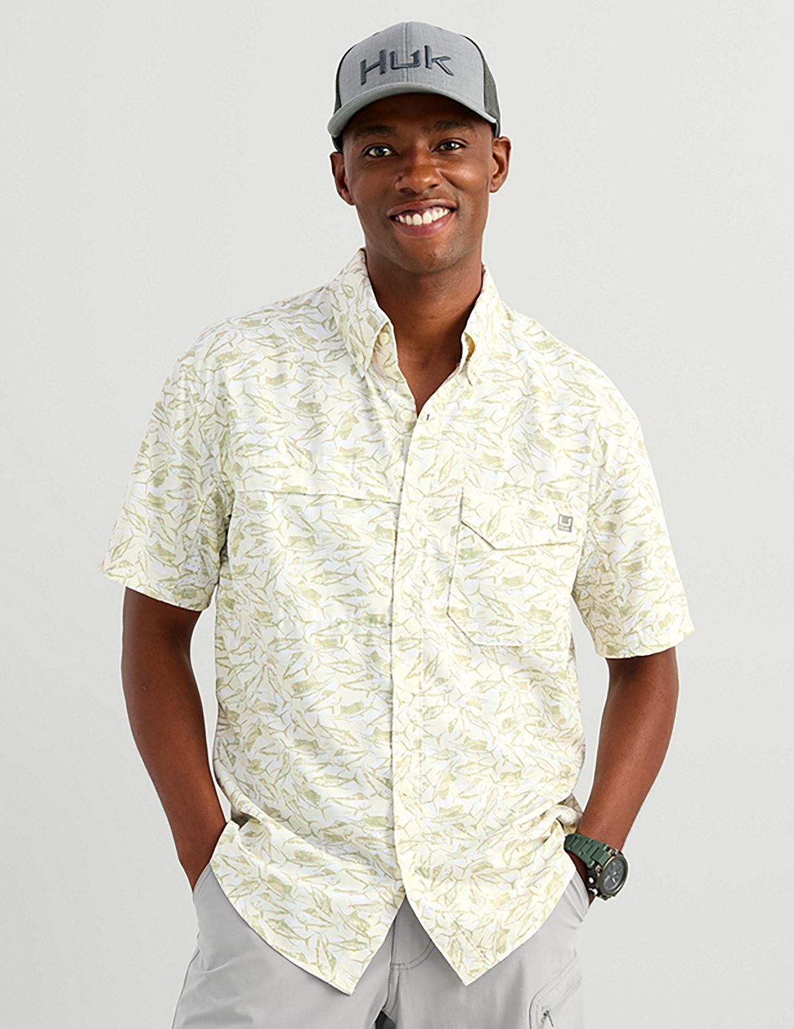 Huk Men's Tide Point KC Scott© Printed Short Sleeve Button-Down Shirt