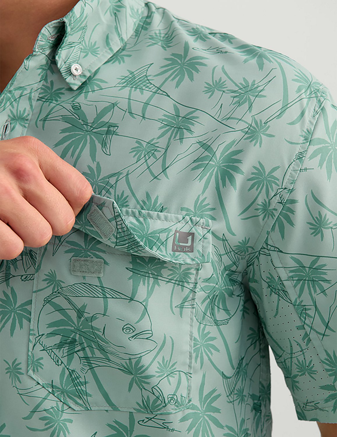 Huk Men's Tide Point KC Scott© Printed Short Sleeve Button-Down Shirt - view number 3