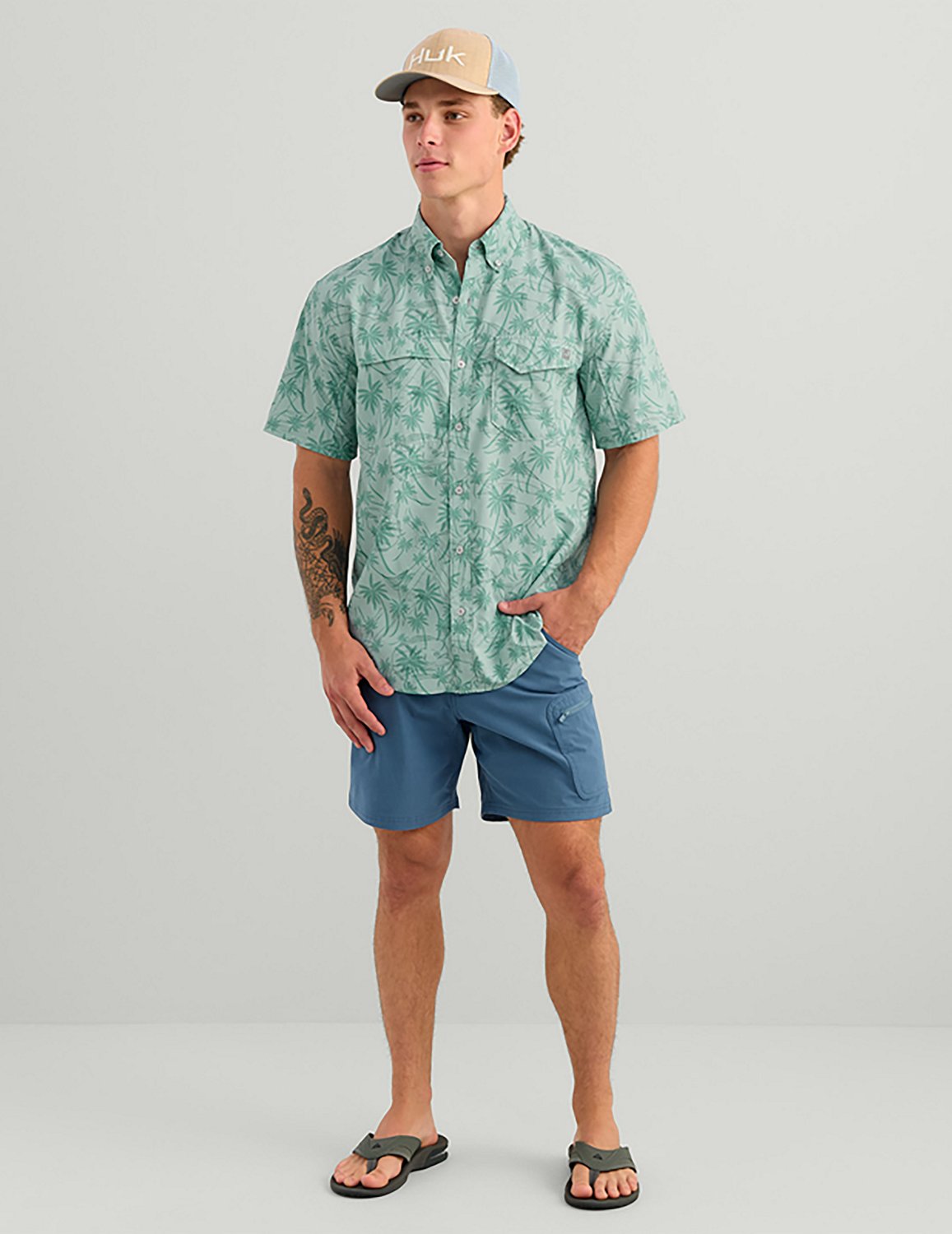 Huk Men's Tide Point KC Scott© Printed Short Sleeve Button-Down Shirt - view number 7