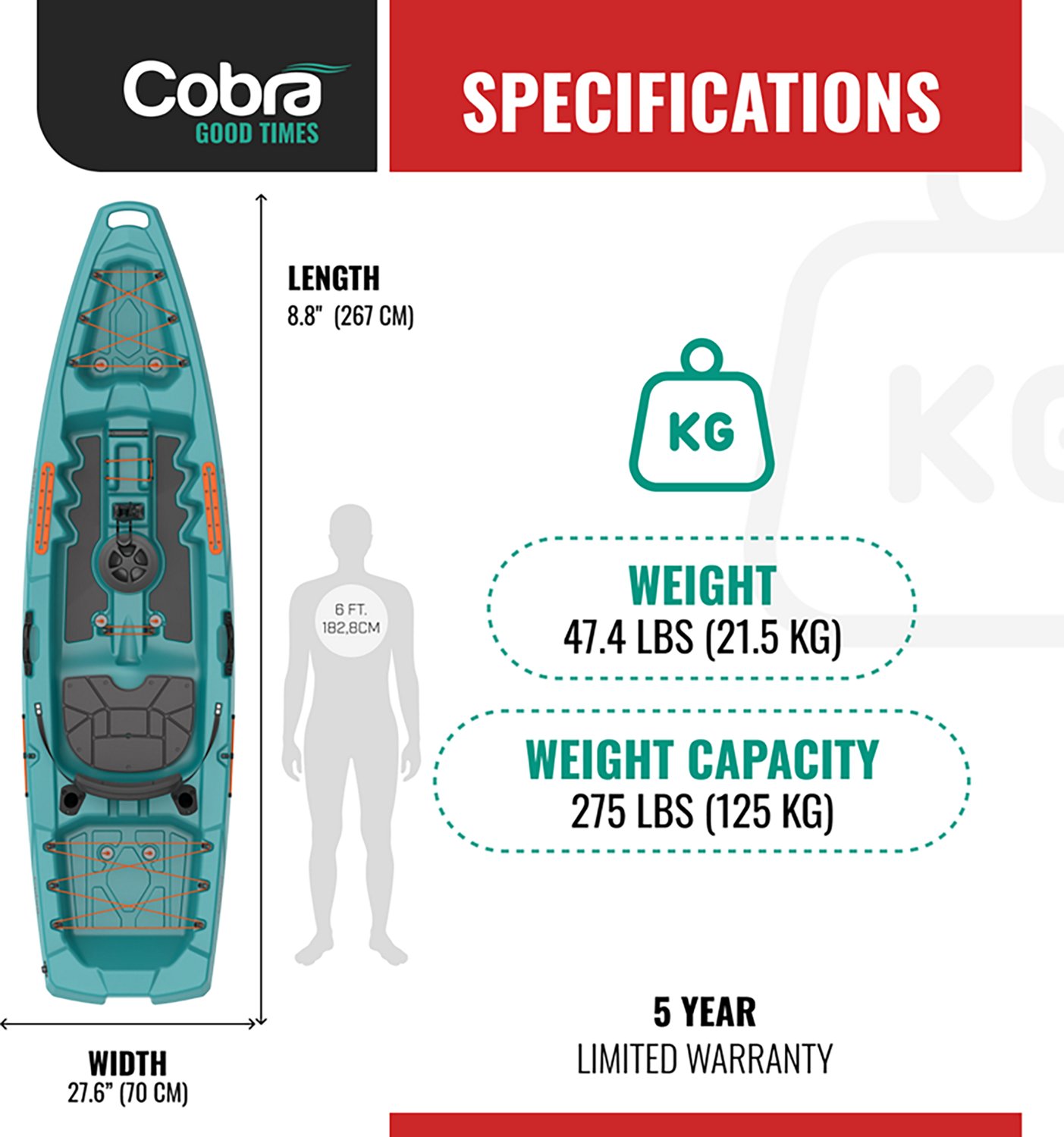 Cobra Kayaks Seeker 8 ft 8 in Sit-On-Top Fishing Kayak - view number 6