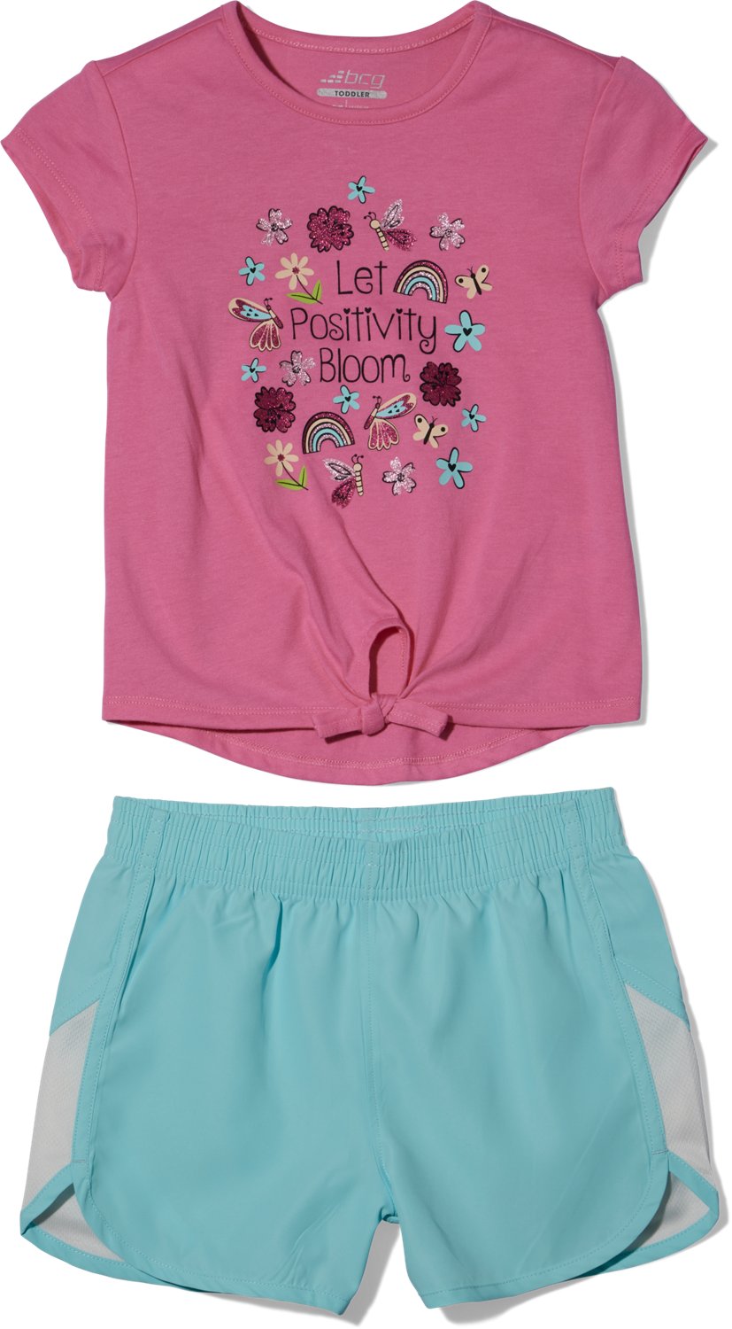 BCG Girls’ Toddler Short-Sleeve Front Tie Positivity Short Set