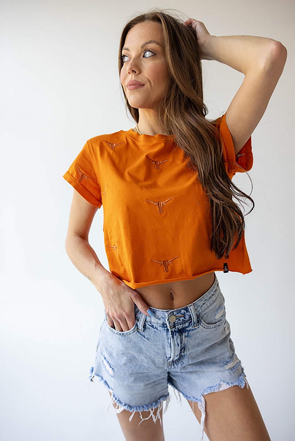 Gameday Social Women's Texas Longhorns Ritter Repeat Cropped Cuffed Short Sleeve T-shirt