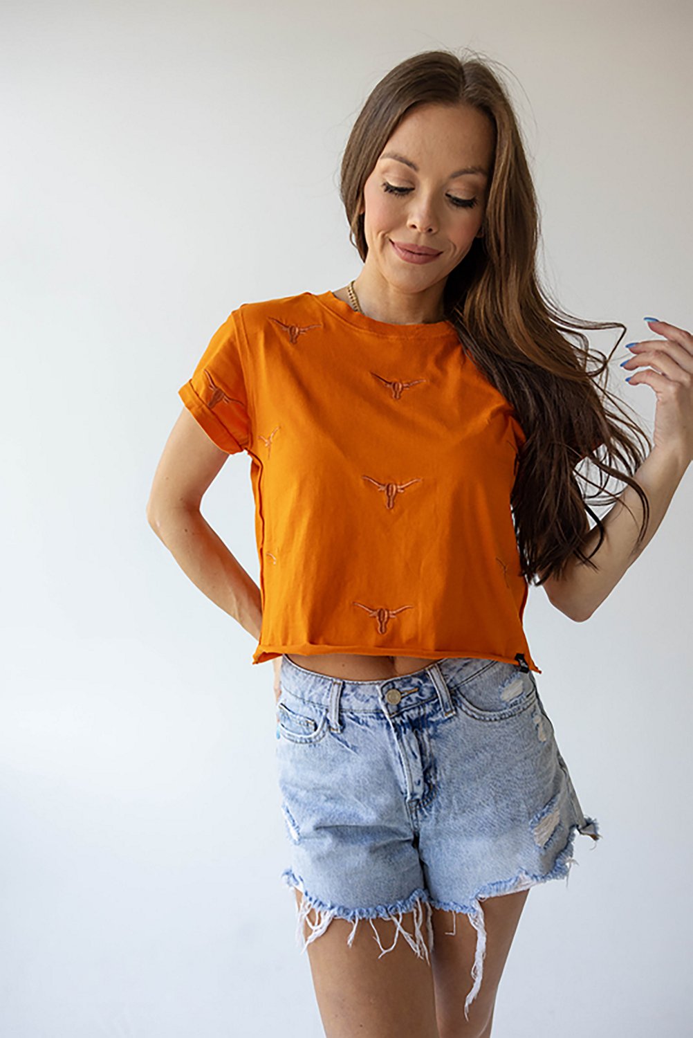 Gameday Social Women's Texas Longhorns Ritter Repeat Cropped Cuffed Short Sleeve T-shirt - view number 2