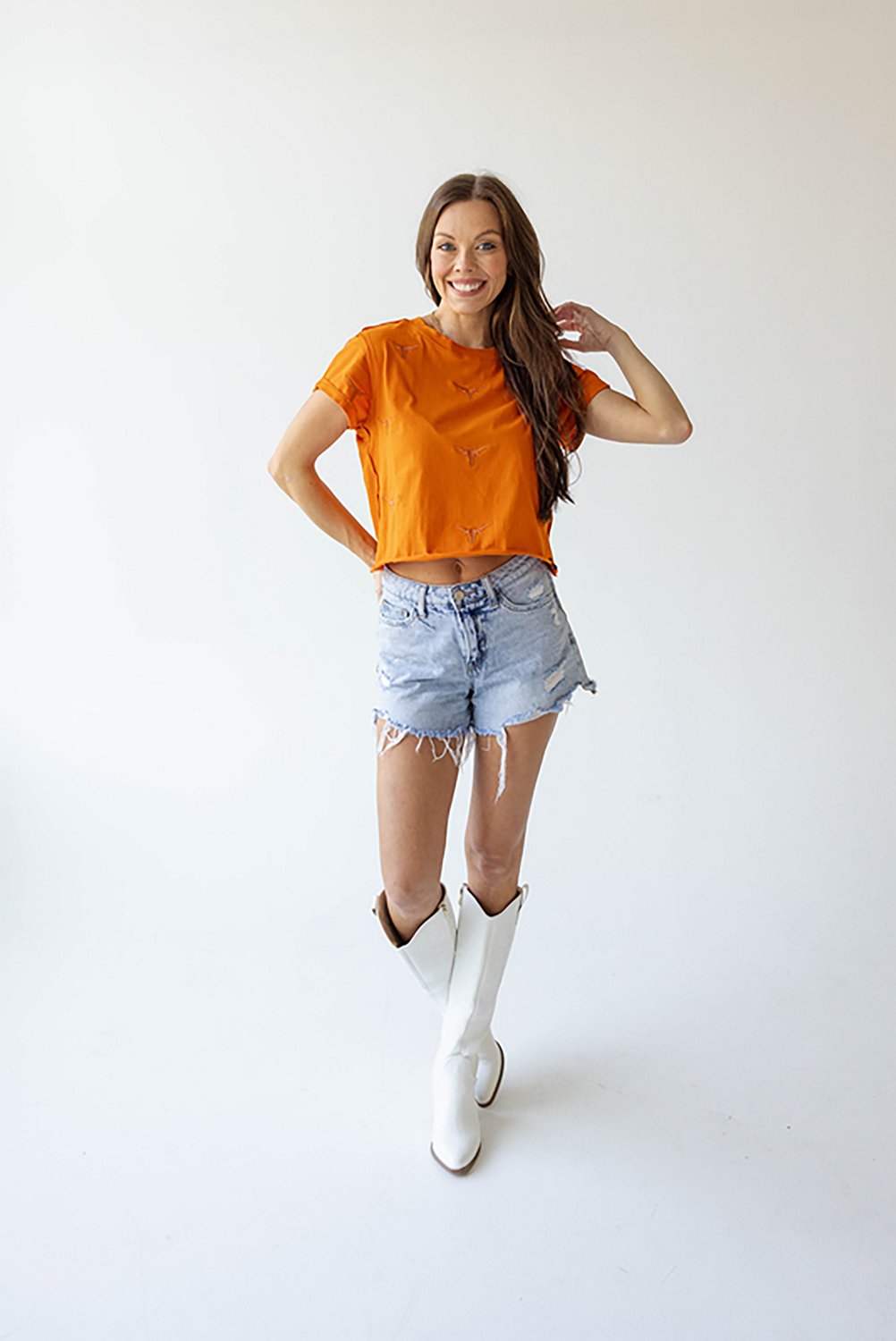 Gameday Social Women's Texas Longhorns Ritter Repeat Cropped Cuffed Short Sleeve T-shirt - view number 4