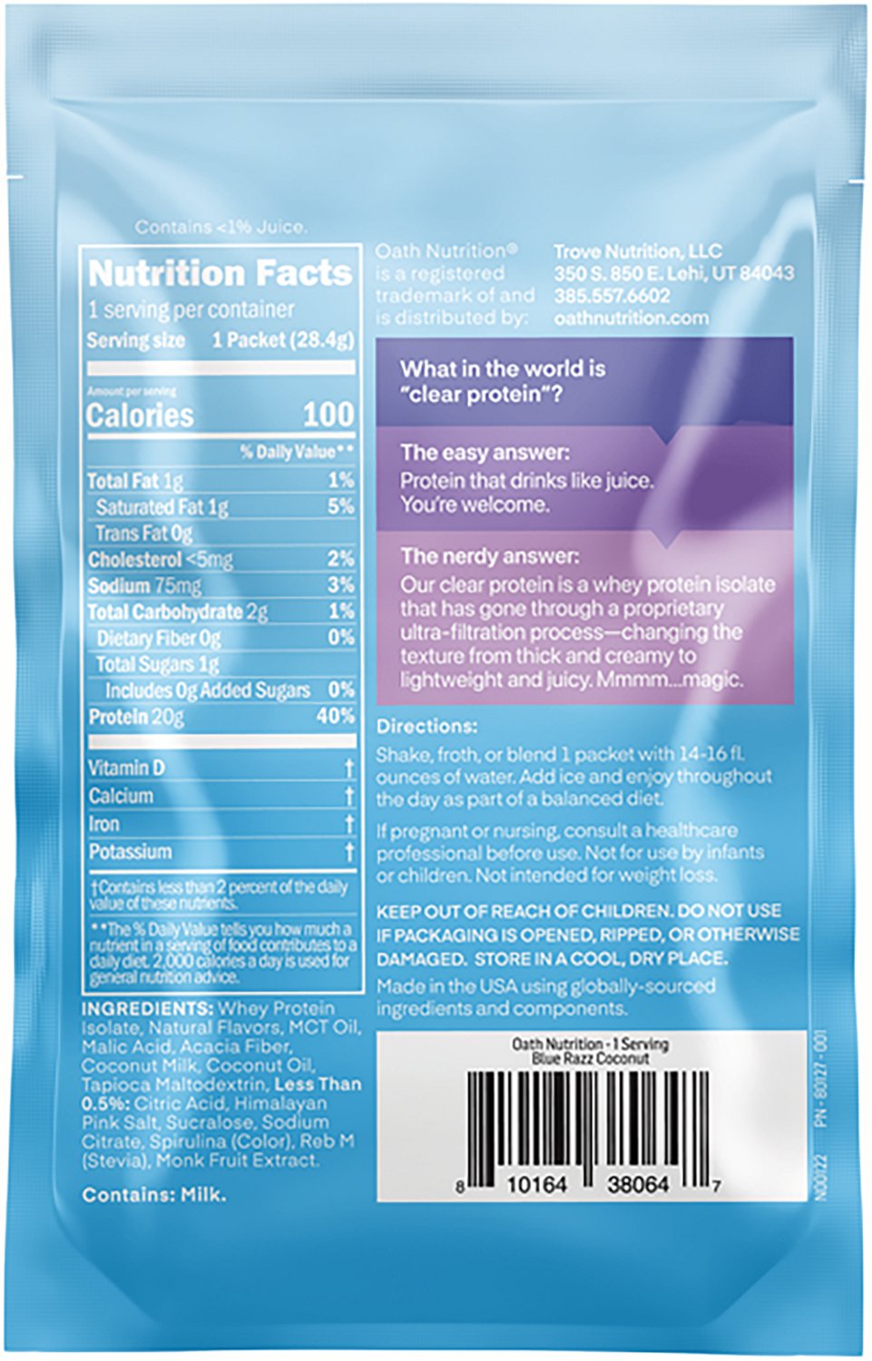 Oath Nutrition Clear Whey Protein - Single Packet - view number 2