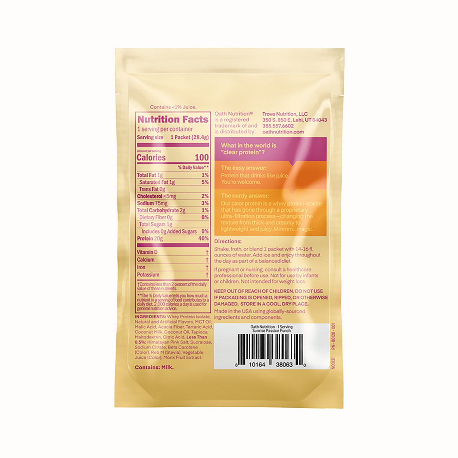 Oath Nutrition Clear Whey Protein - Single Packet - view number 2