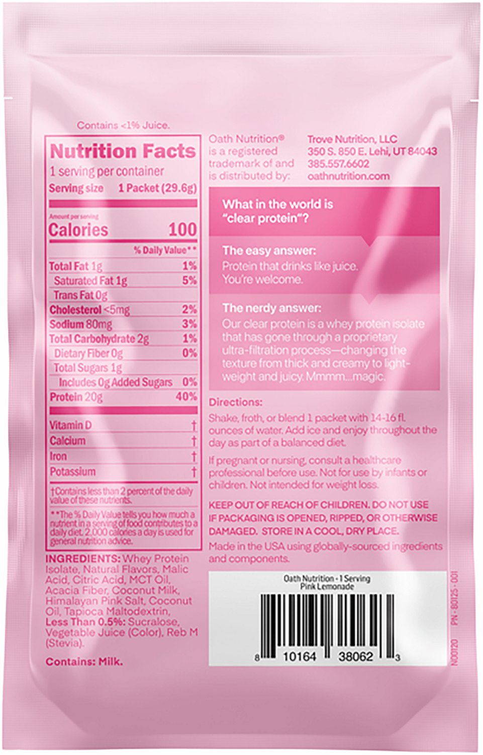 Oath Nutrition Clear Whey Protein - Single Packet - view number 2
