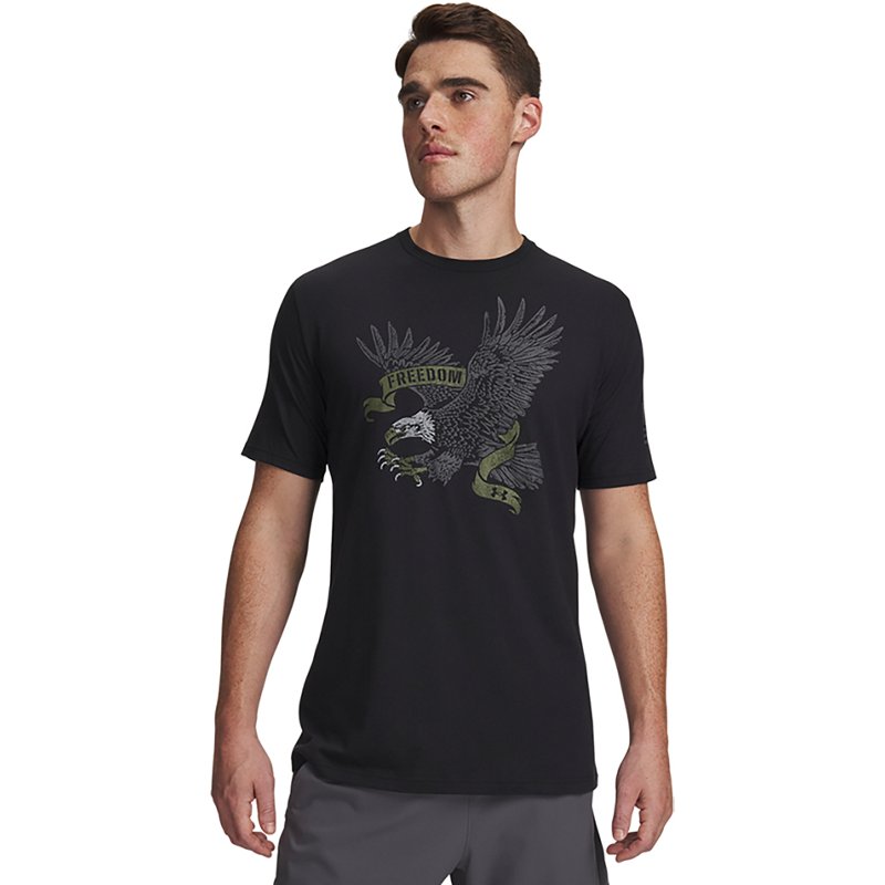 UNDER ARMOUR Mens Freedom Eagle T-Shirt, Color: Black/CSR, Size: L (6009152-001-LG)