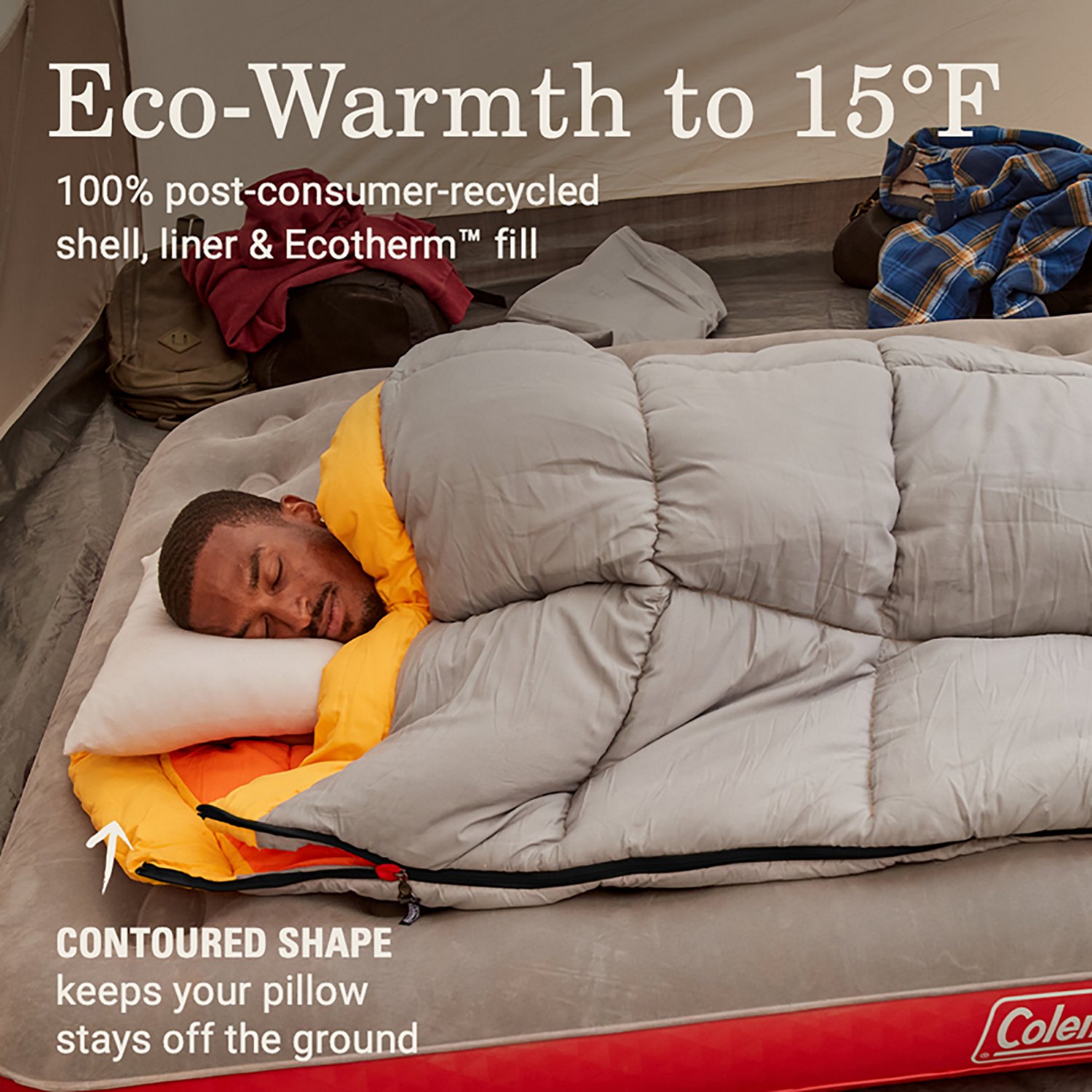 Coleman Adults' Arch Bay 15°F Big and Tall Semi-Rectangular Sleeping Bag - view number 3