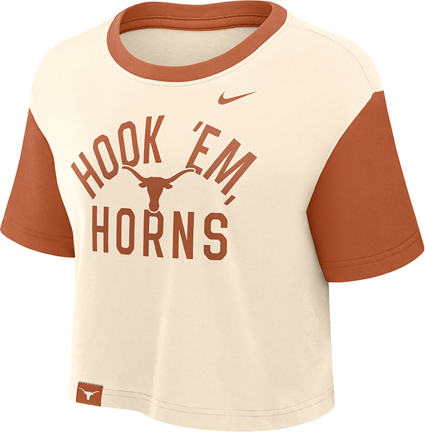 Nike Women's University of Texas Colorblocked Mantra Crop Graphic T-shirt