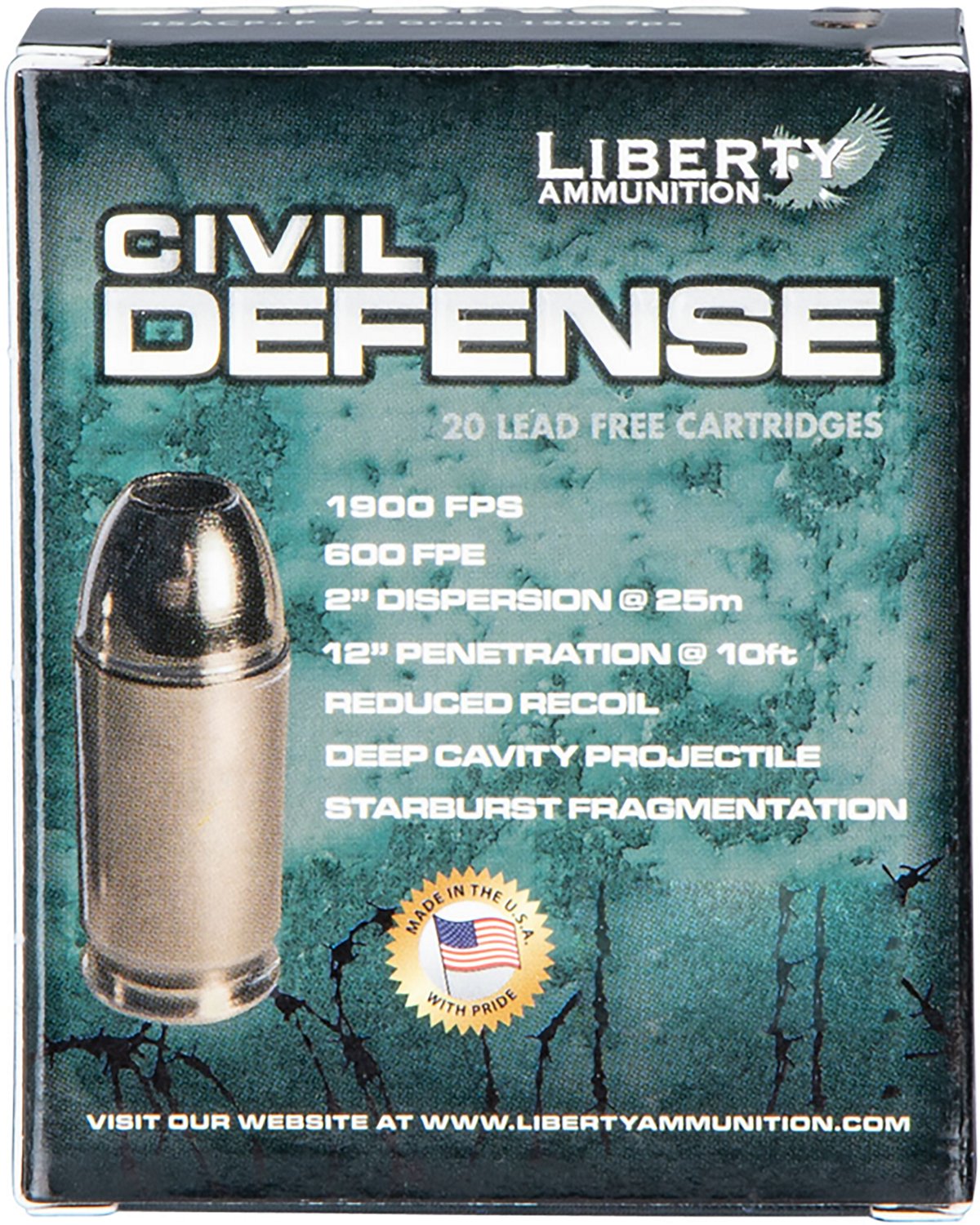 Liberty Ammunition Civil Defense .45 ACP 78-Grain Centerfire Handgun Ammunition - 20 Rounds - view number 2