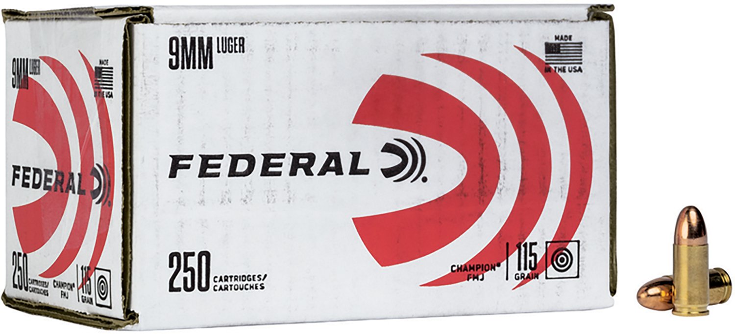 Federal Champion Training 9mm Luger 115-Grain Handgun Ammunition - 250 Rounds