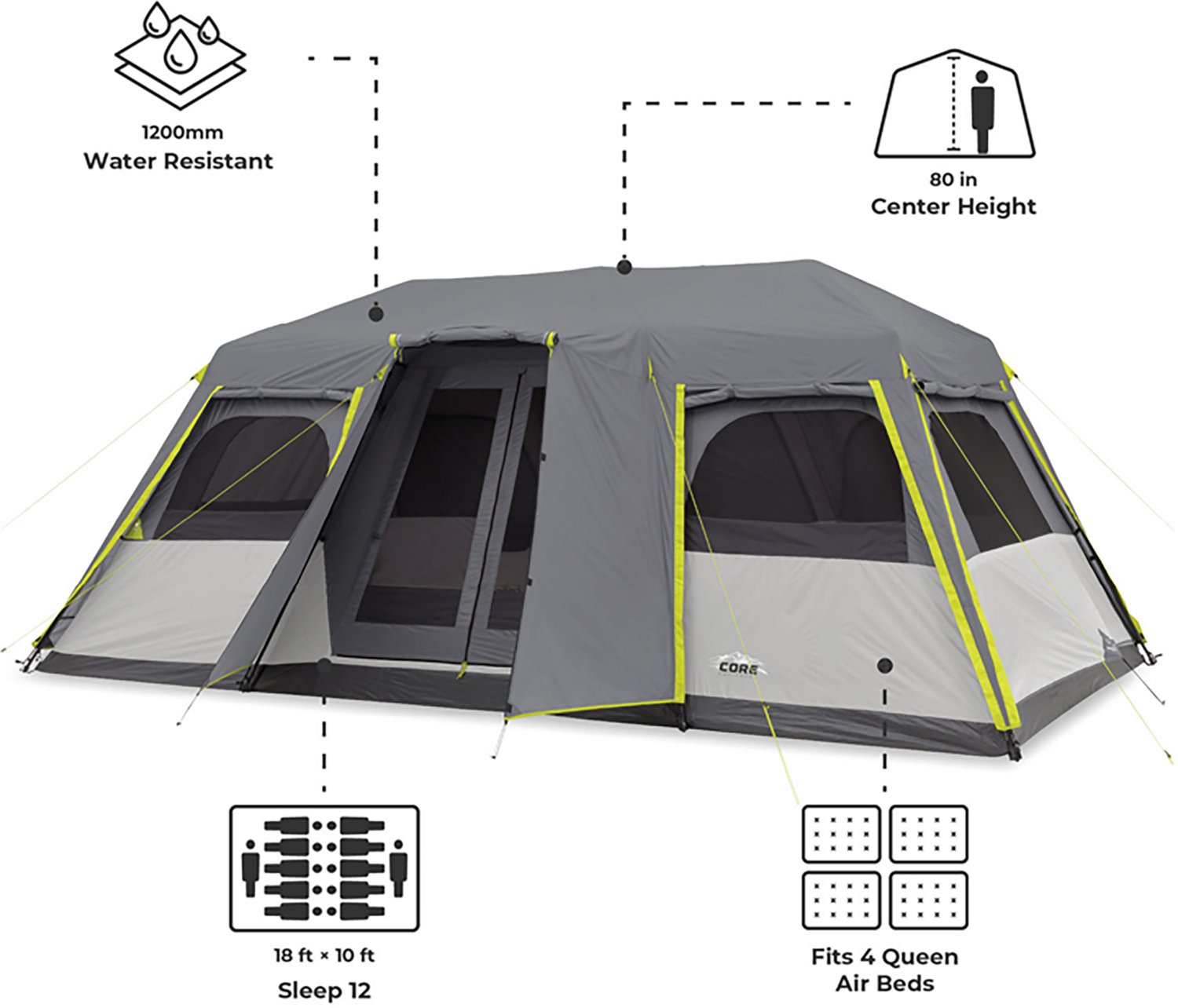 CORE Equipment Instant Cabin 12 Person Tent with Full Rainfly - view number 6