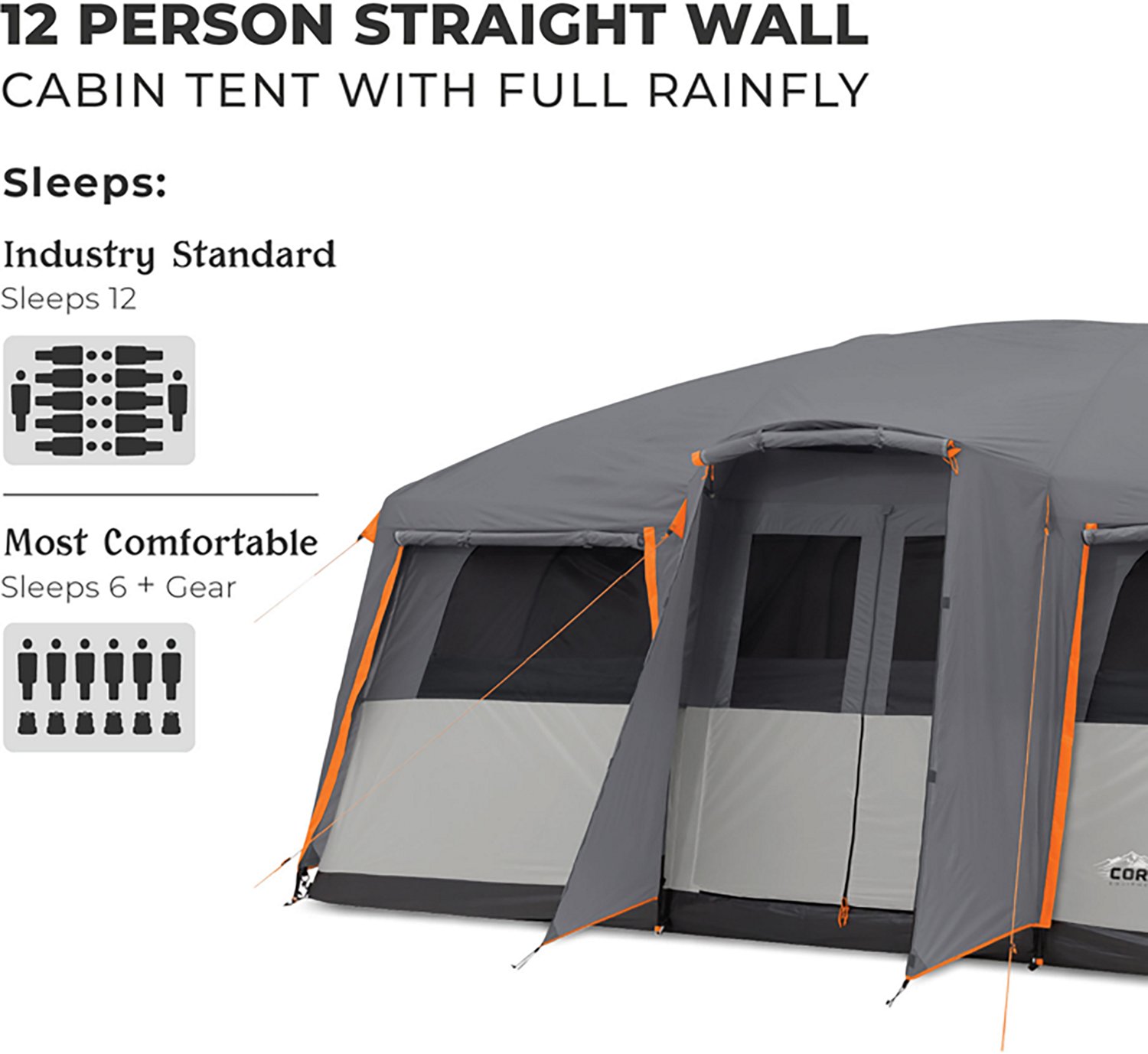 CORE Equipment Straight Wall Cabin 12 Person Tent with Full Rainfly - view number 5
