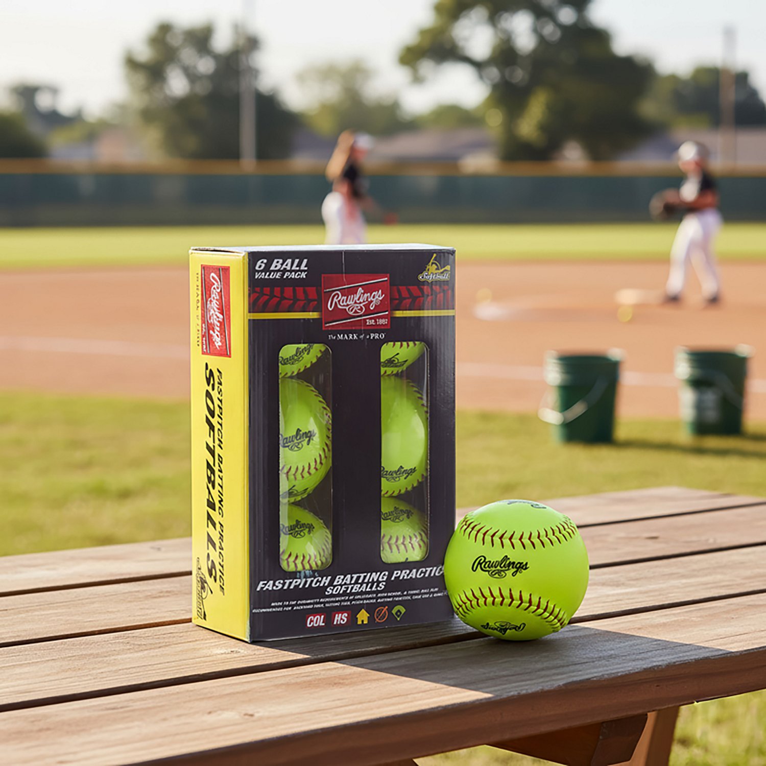 Rawlings 12 in Travel Practice Fast-Pitch Softballs 6-Pack | Academy