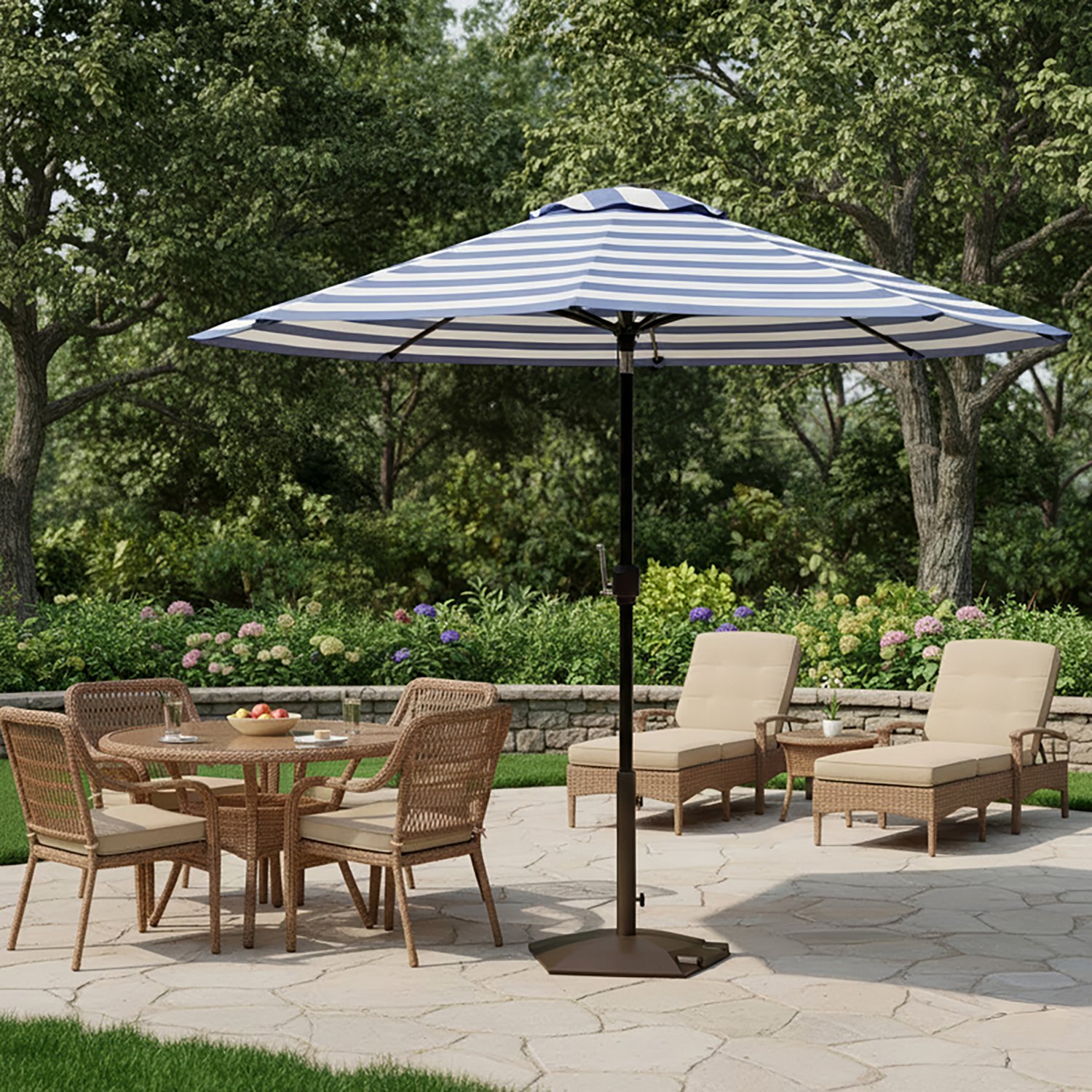 Mosaic Round 9 ft Patio Market Striped Umbrella                                                                                  - view number 2