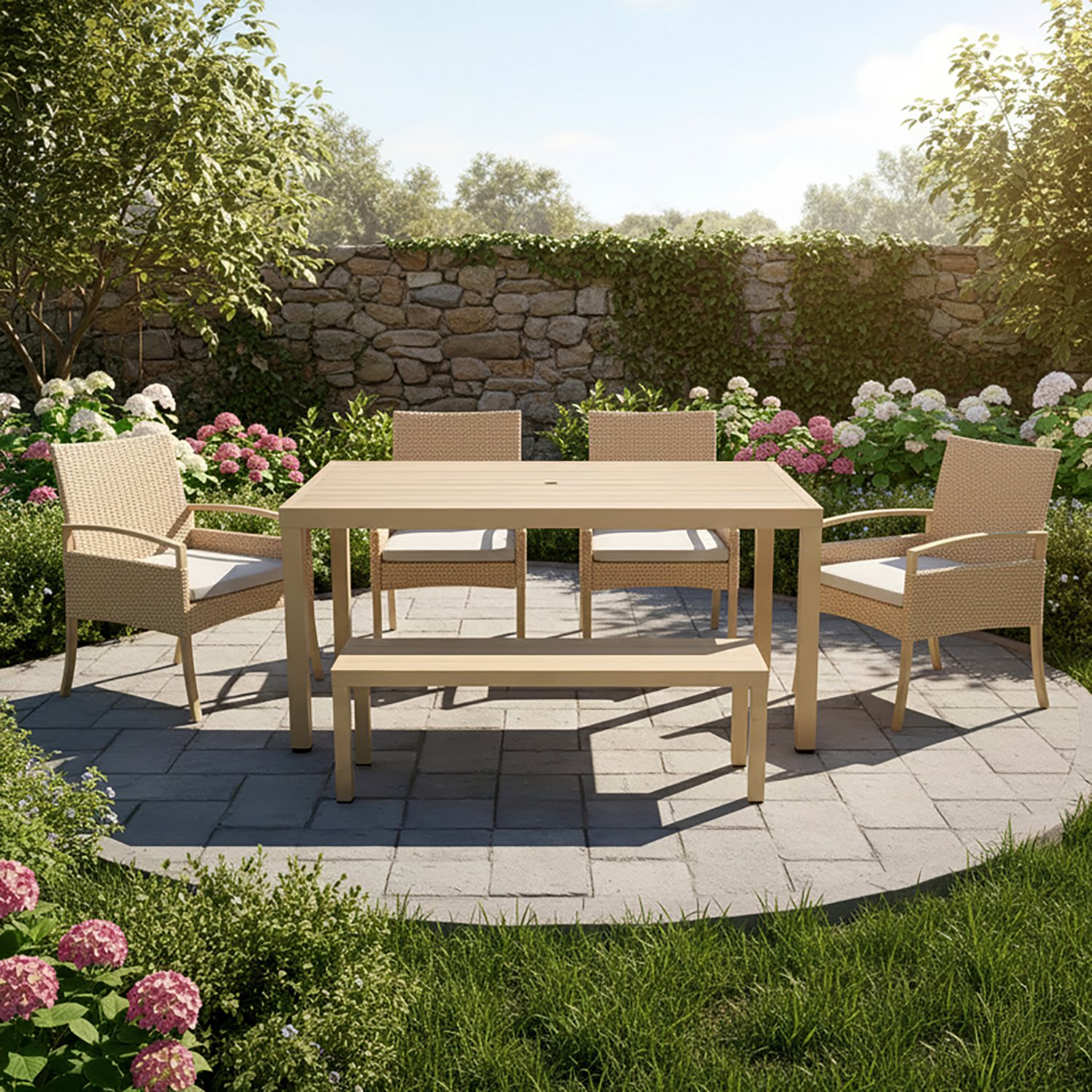 Mosaic 6 Piece Dining Set with Wicker and Faux Wood - view number 5