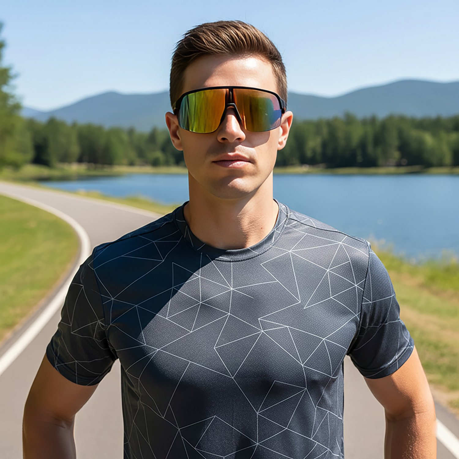 Maverick Men's Performance Large Semi-Rimmed Splatter Paint Sport Polarized Oleophobic Shield Sunglasses - view number 3