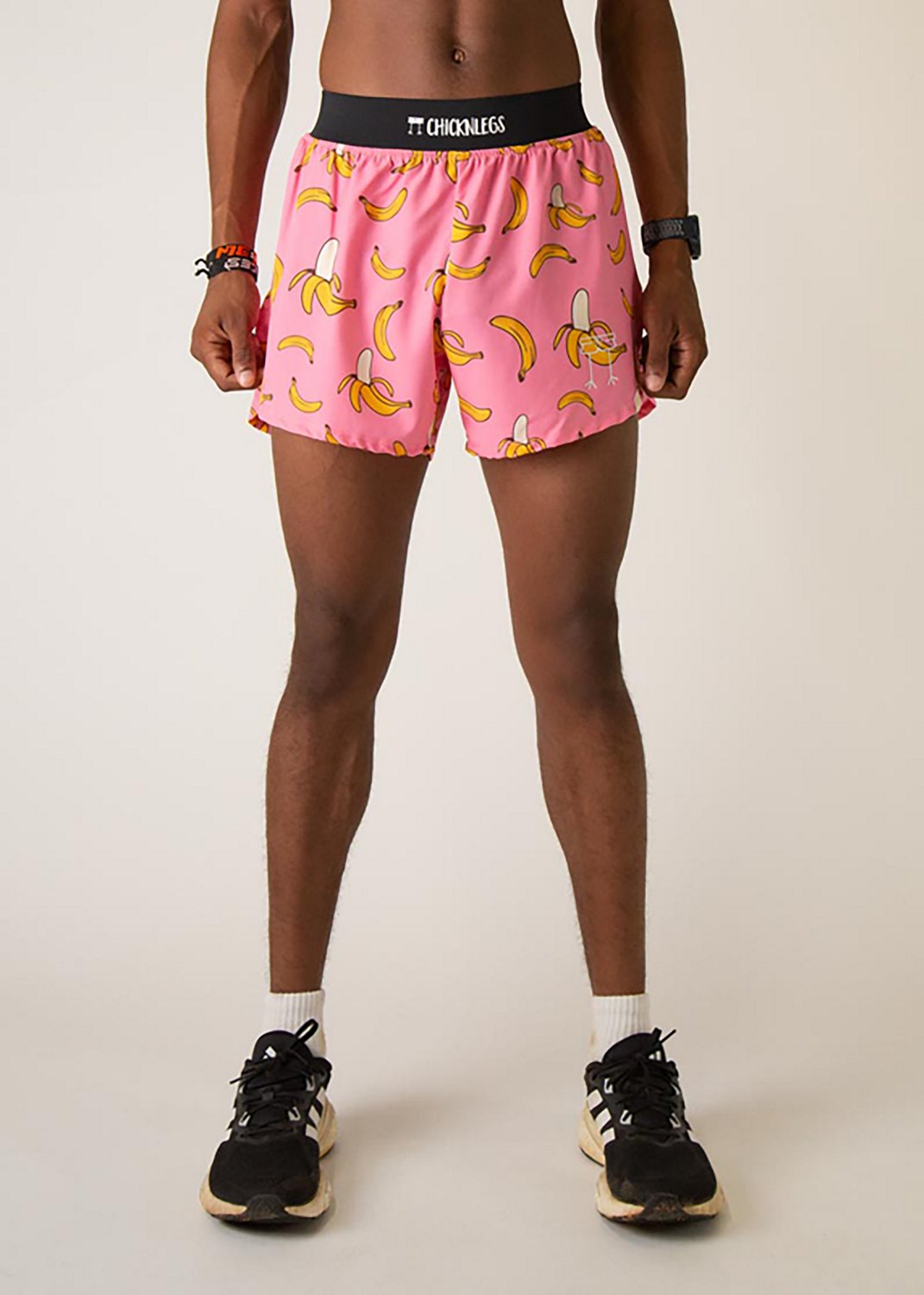 Chicknlegs Men's Pink Bananas Half Split Shorts 4 in