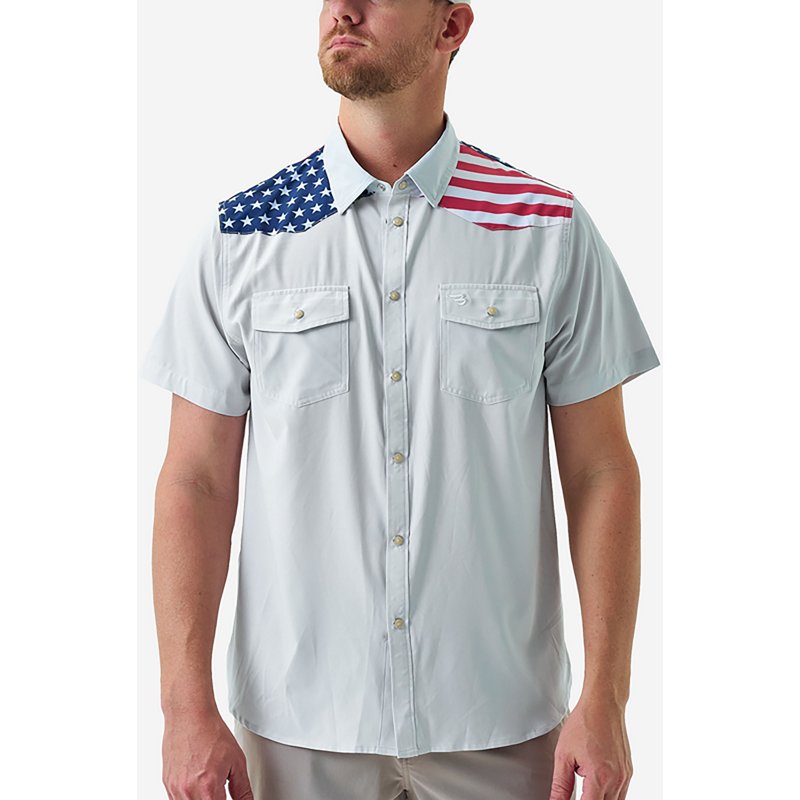 BURLEBO Performance Western Short-Sleeve Button-Down Shirt - All American