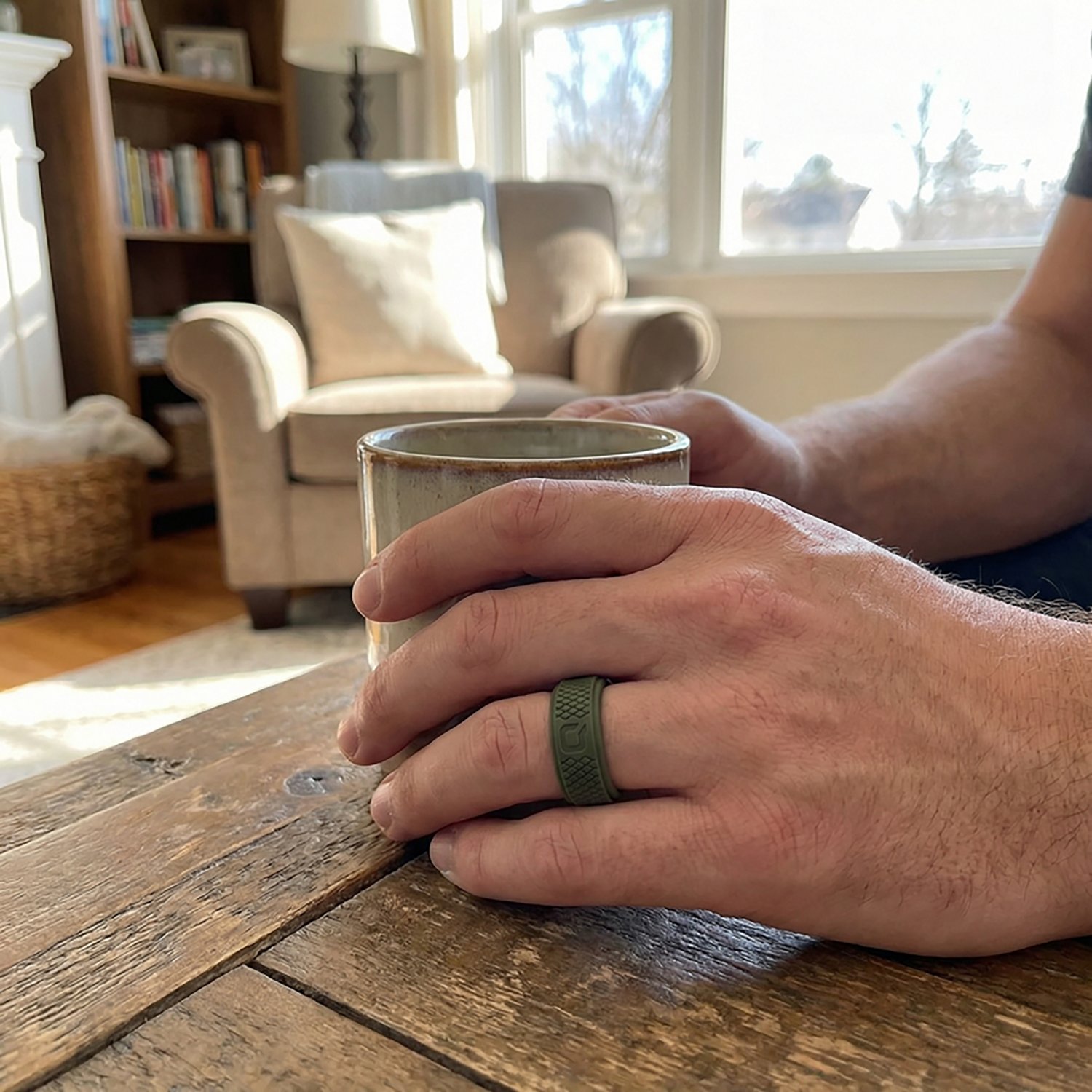 QALO Men's Step Edge Crosshatch Silicone Wedding Ring