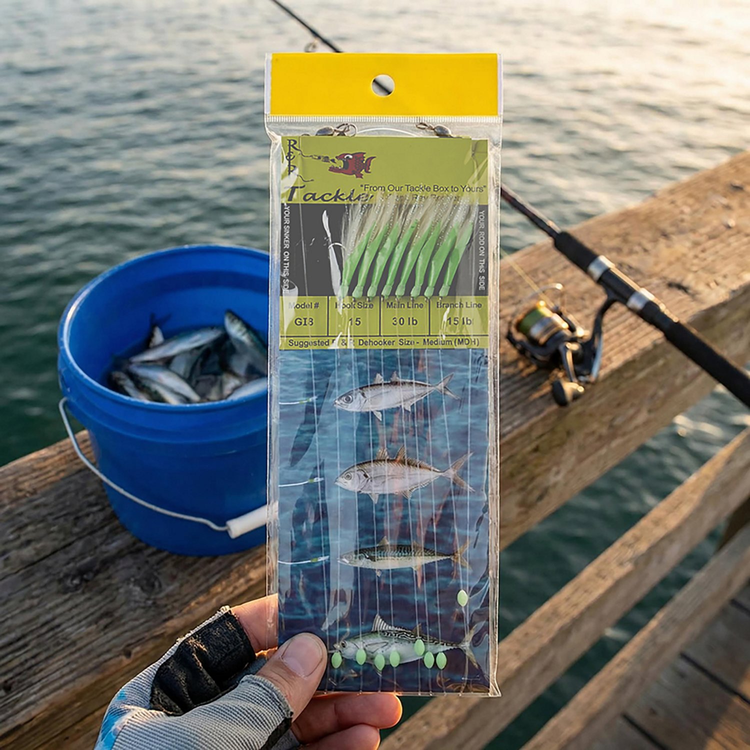 R&R Tackle GI8 Sabiki Size 15 Hooks with White Feather and Flow Fish Skin 8-Pack - view number 2