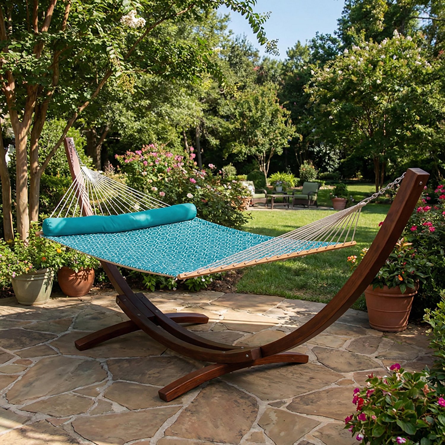 Algoma 12-Foot Wood Arc Frame with Quilted Hammock and Pillow - view number 4