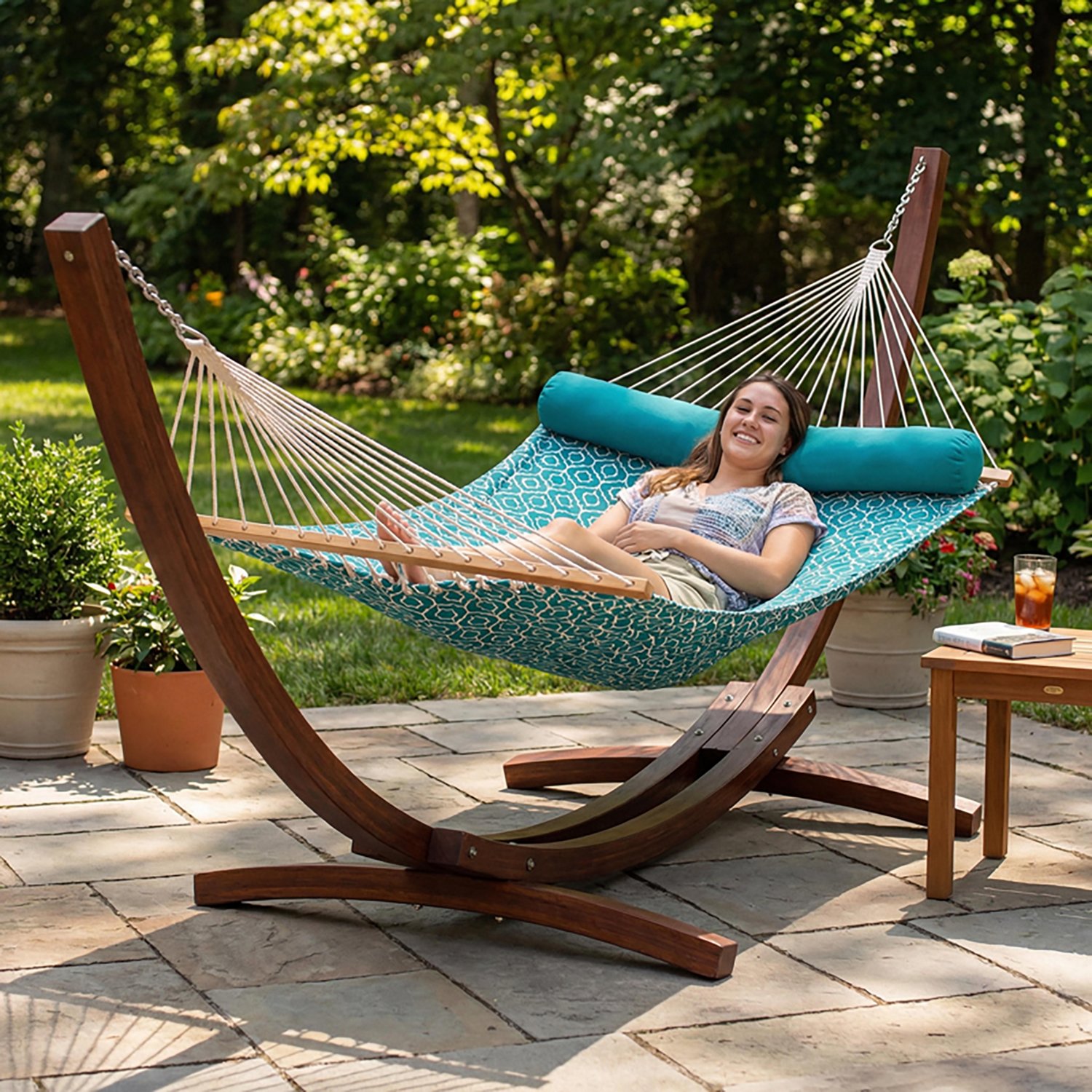 Algoma 12-Foot Wood Arc Frame with Quilted Hammock and Pillow - view number 5