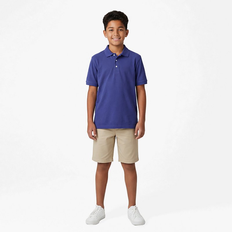 French Toast Little & Big Kid Boys Short Sleeve Boxy Fit Polo Shirt, Small, Purple