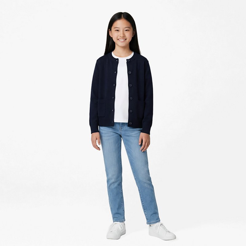 French Toast Girls' Antipill Crew Neck Cardigan Sweater