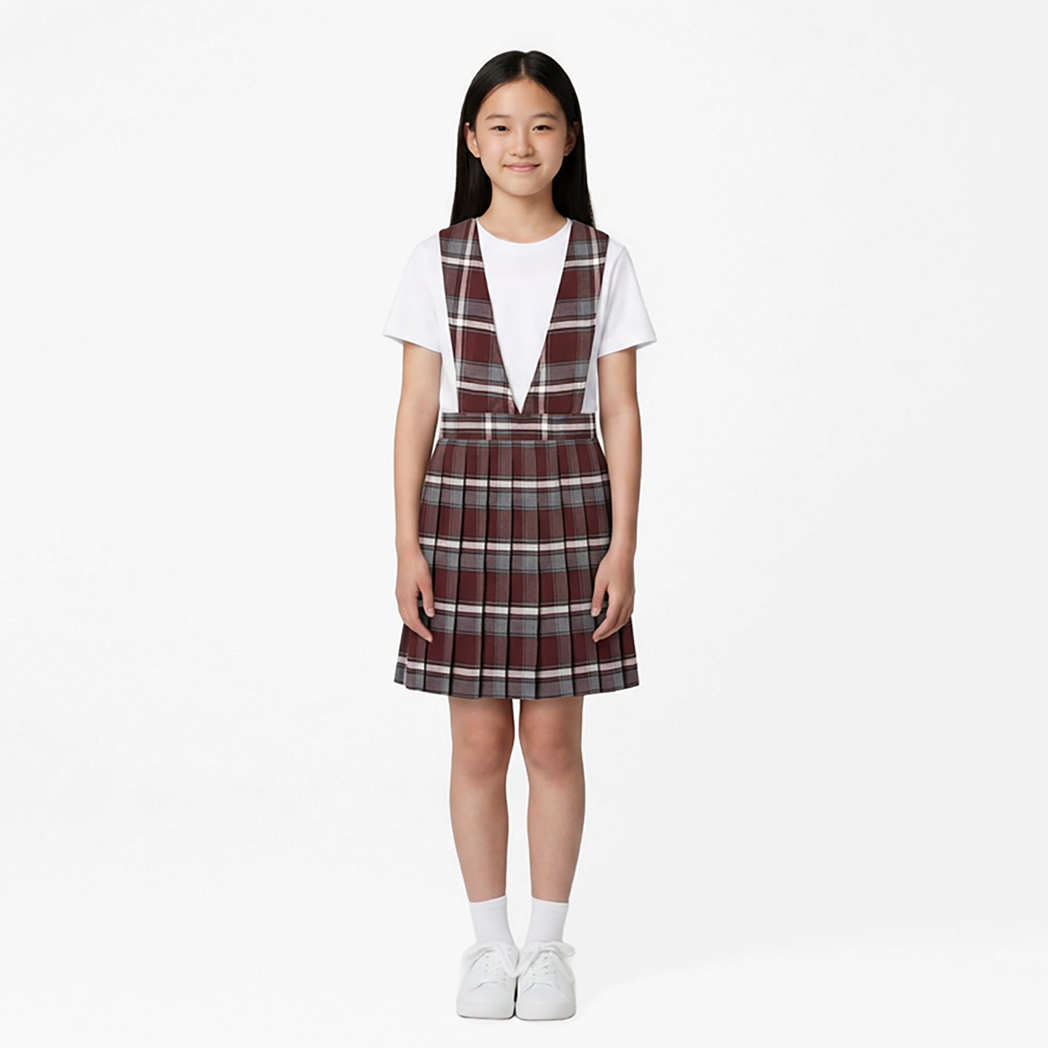 French Toast Girls' V-neck Pleated Plaid Jumper