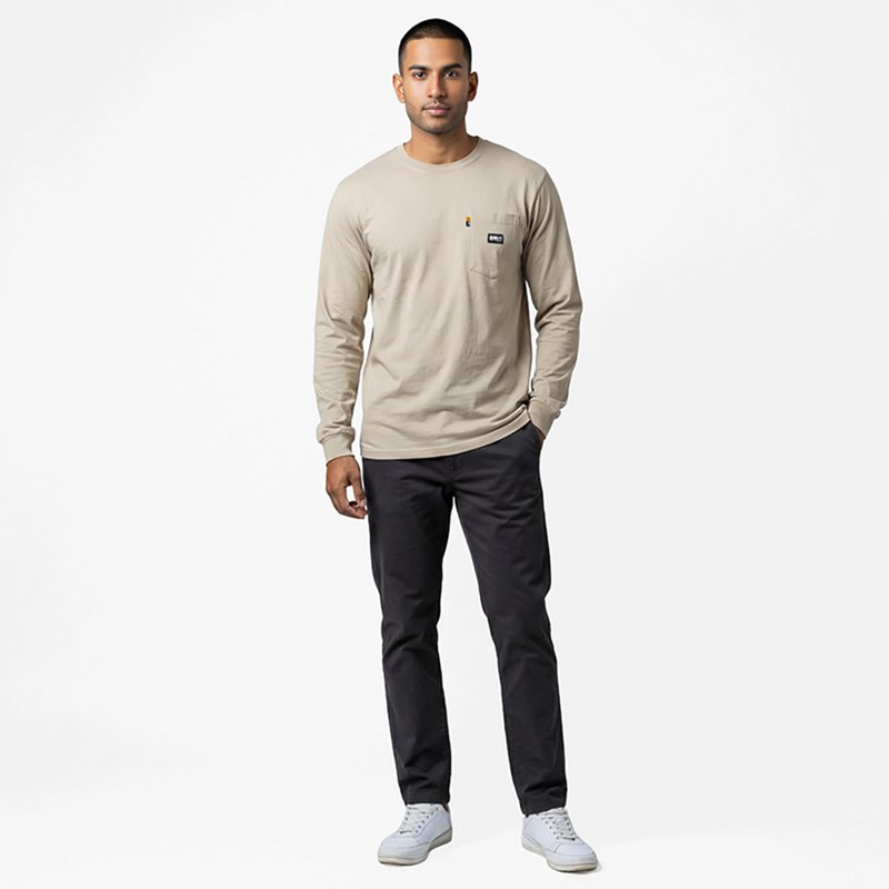 Berne Flame-Resistant Crew-Neck Long-Sleeve Pocket T-Shirt for Men - Khaki