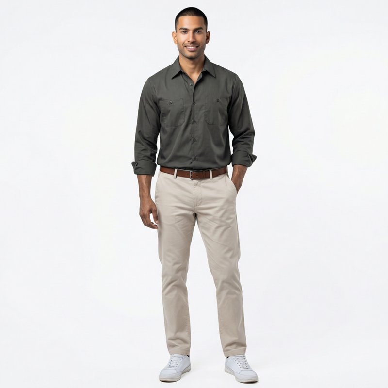 Men's Long Sleeve Industrial Work Shirt, Cotton/Polyester, Button Fronts, 2 Pocket(s), Charcoal, M