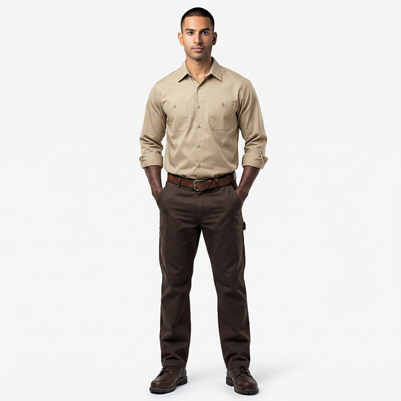 Men's Long Sleeve Poplin Work Shirt, Cotton/Polyester, Button Fronts, 2 Pocket(s), Tan, 4XL