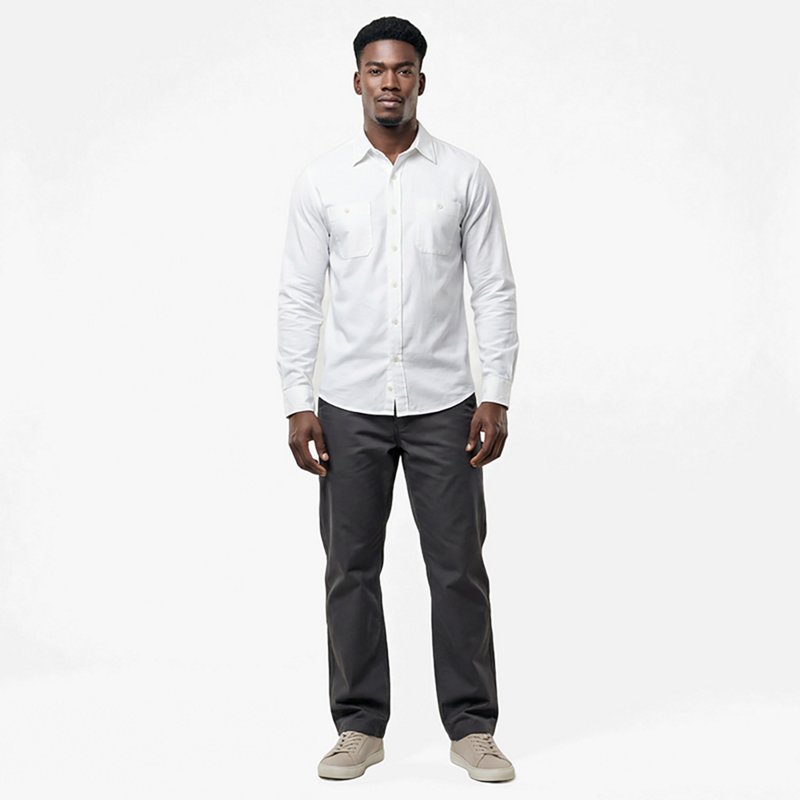 Men's Long Sleeve Poplin Work Shirt, Cotton/Polyester, Button Fronts, 2 Pocket(s), White, 3XL