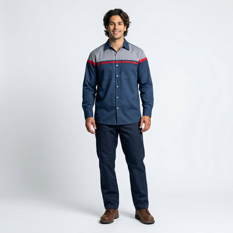 Men's Mens Automotive Shirt, 65% Polyester/35% Cotton, Button Fronts, Navy/Gray, 3XL