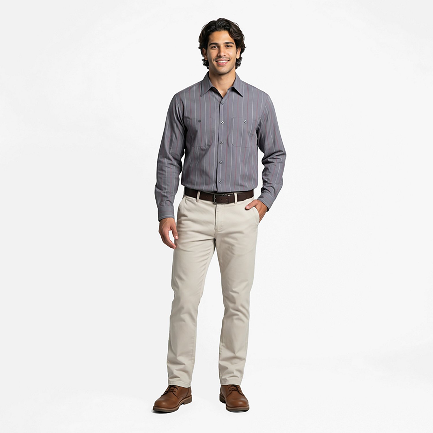 Red Kap Men's Long Sleeve Industrial Stripe Work Shirt