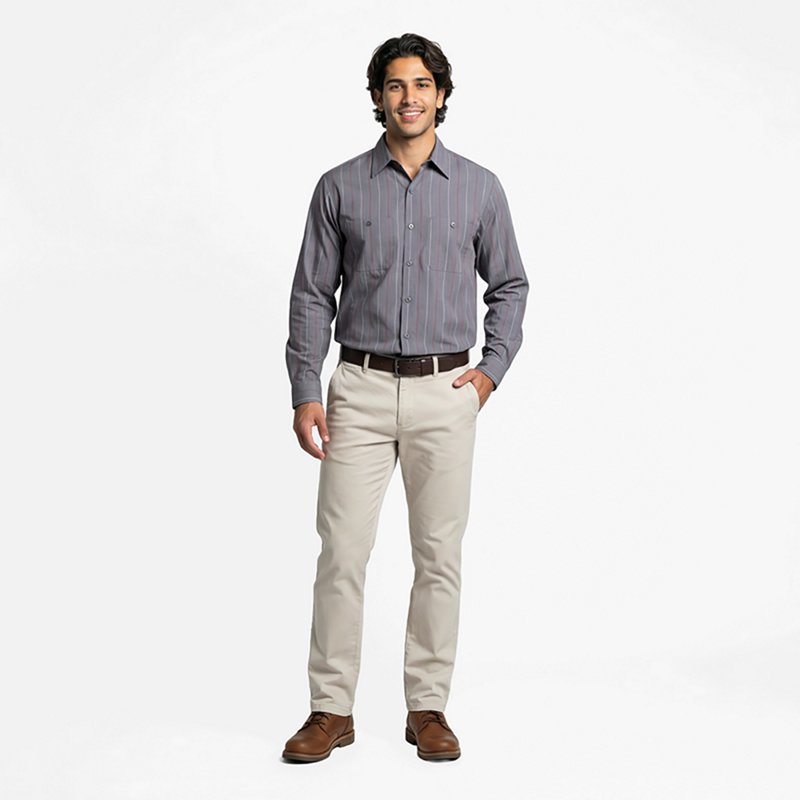 Men's Long Sleeve Industrial Stripe Work Shirt, Cotton/Polyester, Button Fronts, 2 Pocket(s), S