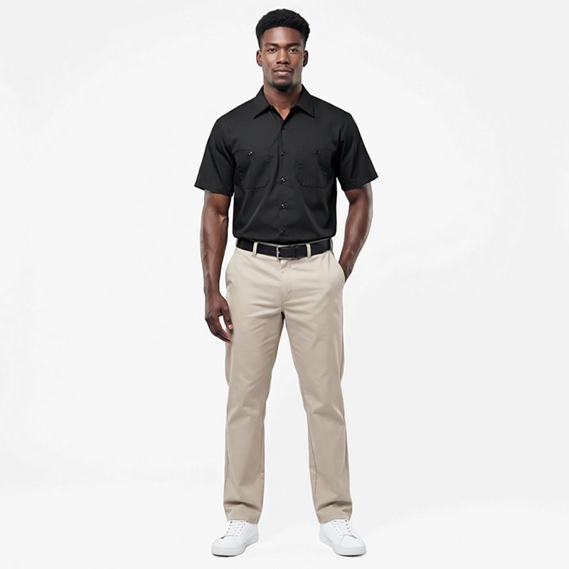 Men's Short Sleeve Industrial Poplin Work Shirt, Cotton/Polyester, Button Fronts, 2 Pocket(s), M