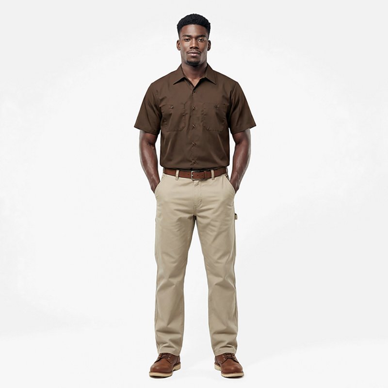 Men's Short Sleeve Industrial Poplin Work Shirt, Cotton/Polyester, Button Fronts, 2 Pocket(s), 3XL